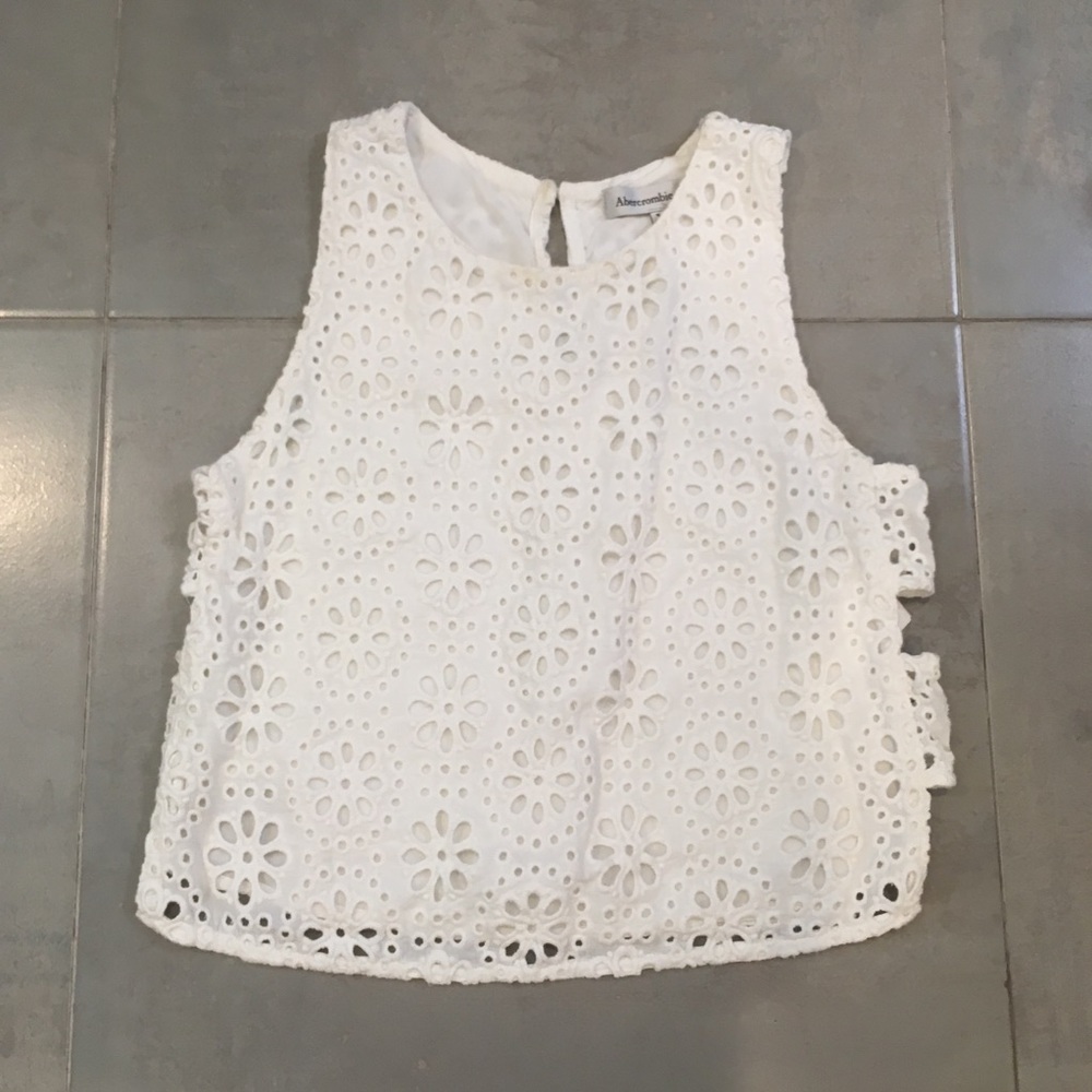 white floral cropped eyelet tank